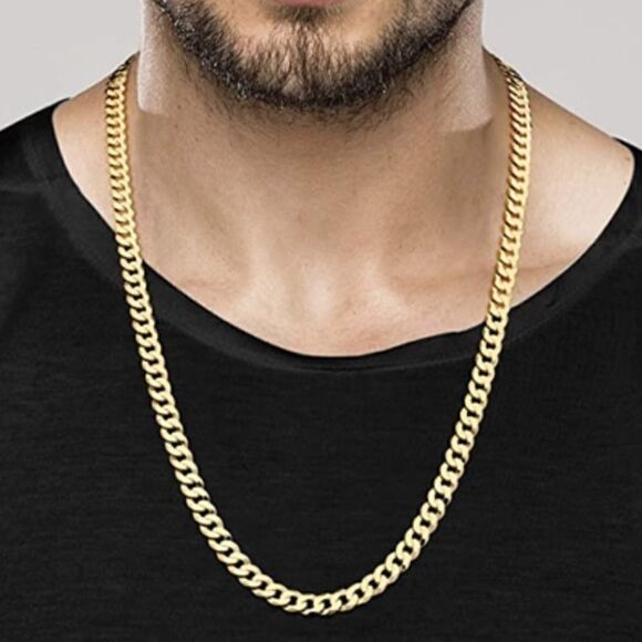 Men’s 18k Gold over 925 Cuban Chain Necklace - Picture 4 of 5